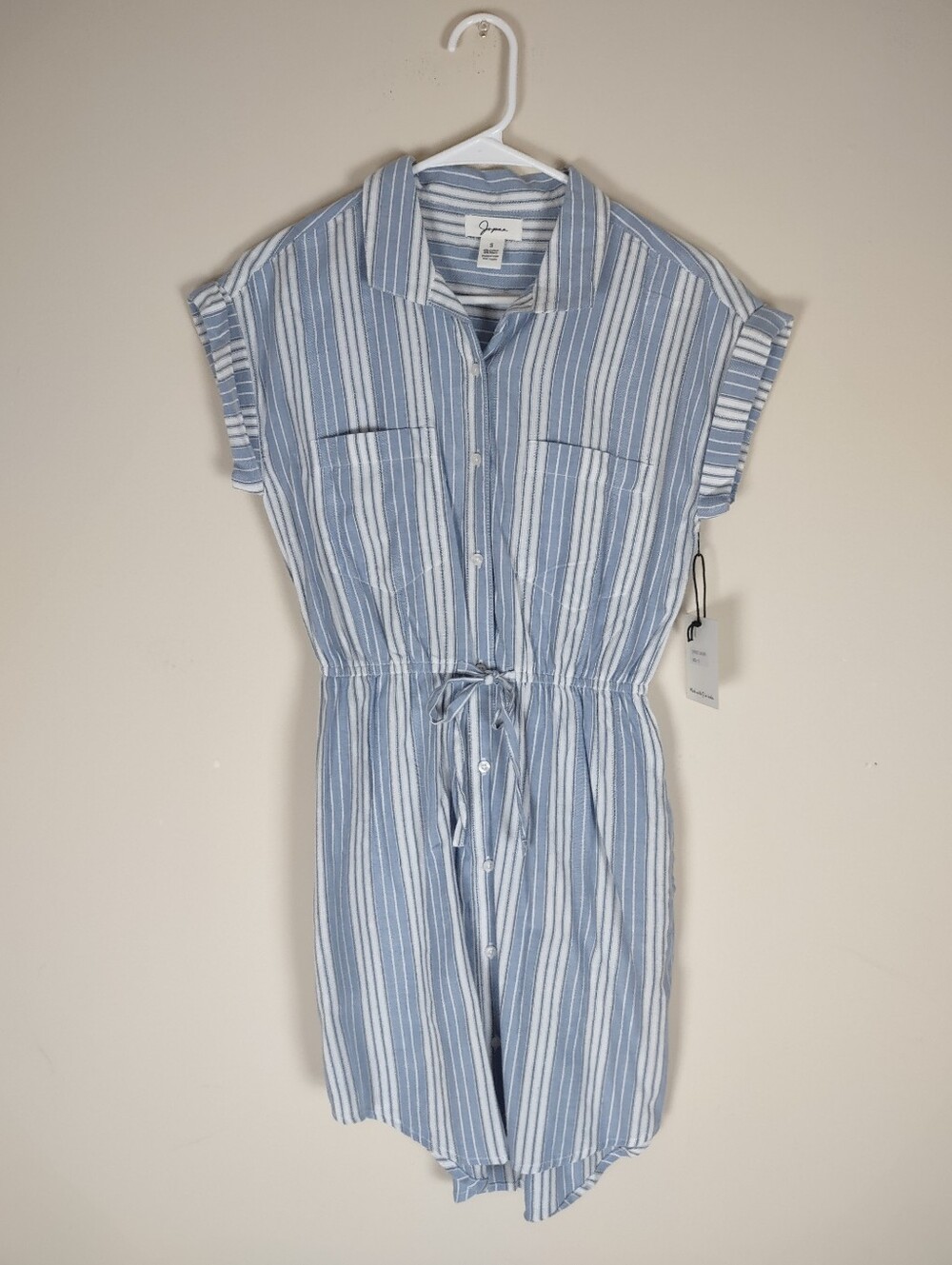 Japna Blue and White Striped Button-Front Shirt Dress